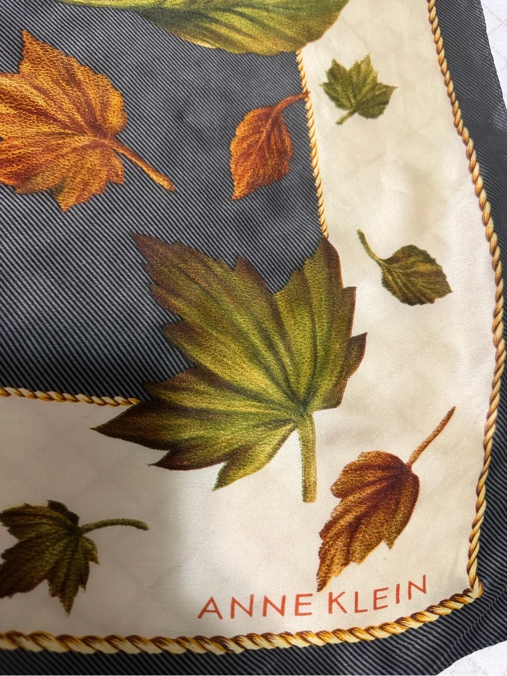 Anne Klein Dark Gray Scarf with Autumn Leaf Print
